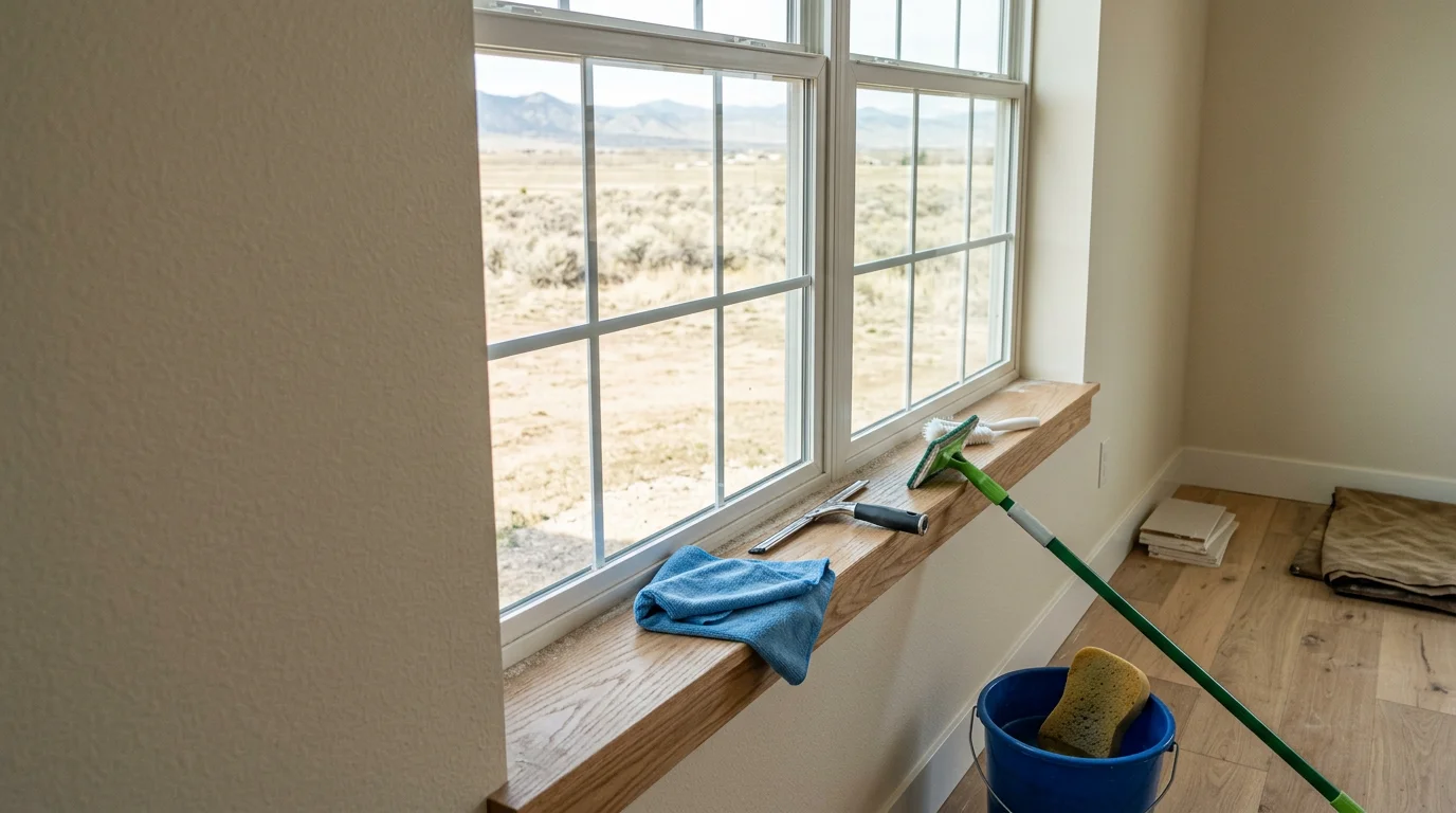 A freshly cleaned open-plan interior in Longmont, CO after construction, showing dust-free surfaces, clean windows, and debris-free floors ready for occupancy.
